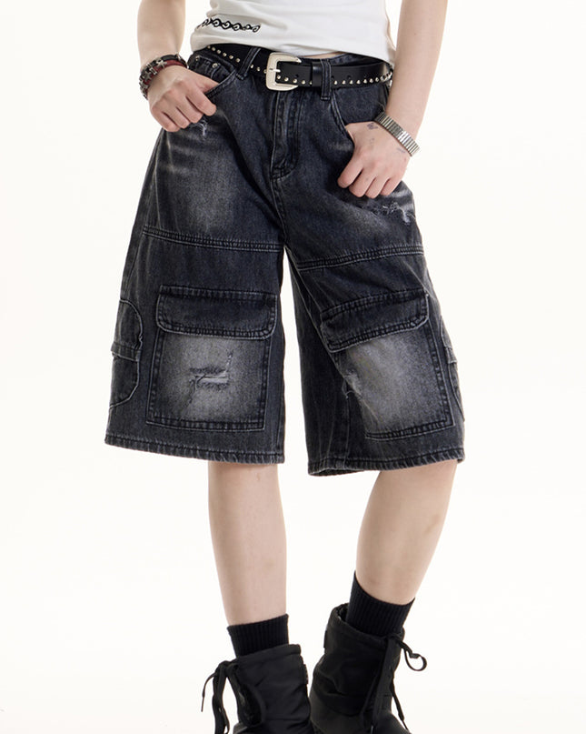 Women's Retro Hot Girl Ripped Design Denim Middle Pants