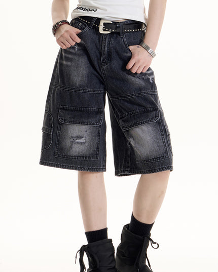 Women's Retro Hot Girl Ripped Design Denim Middle Pants