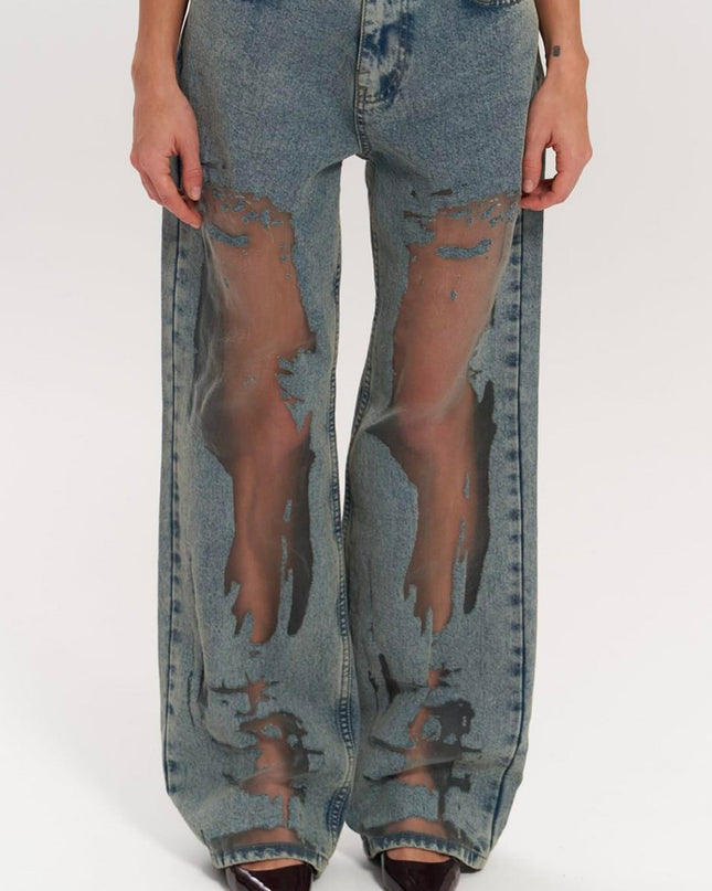 Vintage Straight-leg Hollow Textured Jeans