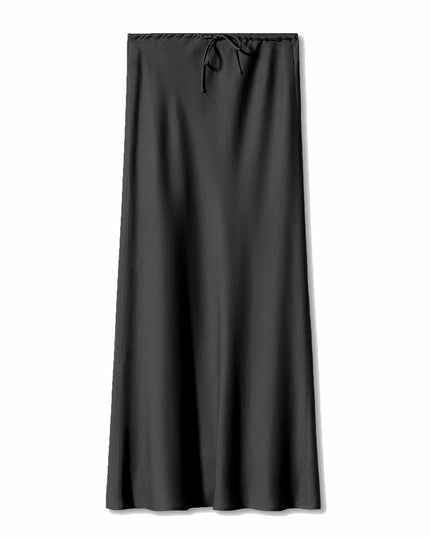 High Quality Satin Dress High Waist Drawstring Lace-up Solid Skirt Women