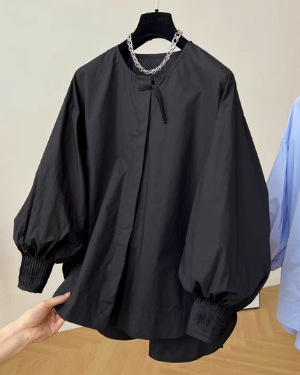 Tassel Pleated Sleeve Shirt Women's Loose Top