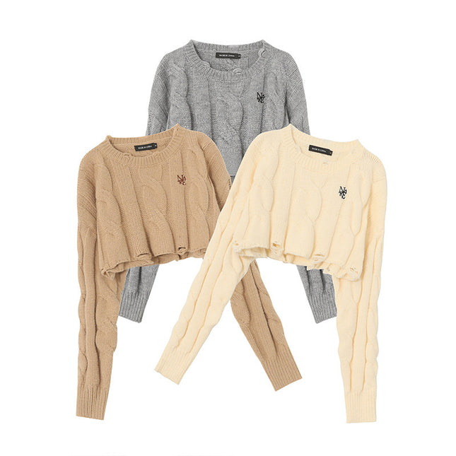 Short Long Sleeve Lazy Wind Pullover Knit Sweater