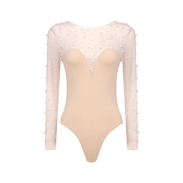 Foam Mesh Top Jumpsuit Casual Suit