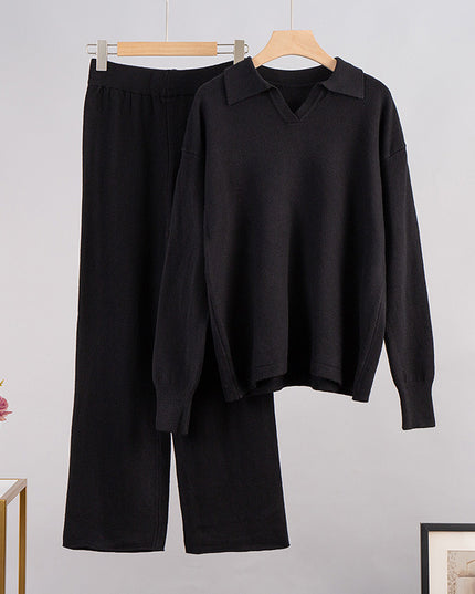 Knitted Pullover Wide Leg Trousers Two-piece Set