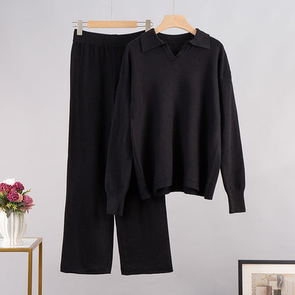Knitted Pullover Wide Leg Trousers Two-piece Set