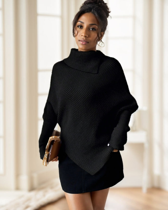 Women's Black Asymmetrical Turtleneck Sweater