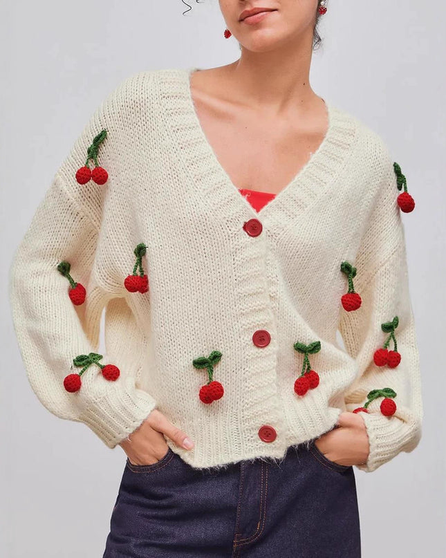 Cherry Decorative Single-breasted Knitted