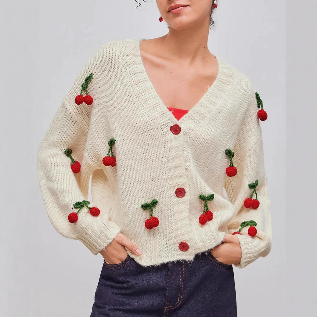 Cherry Decorative Single-breasted Knitted
