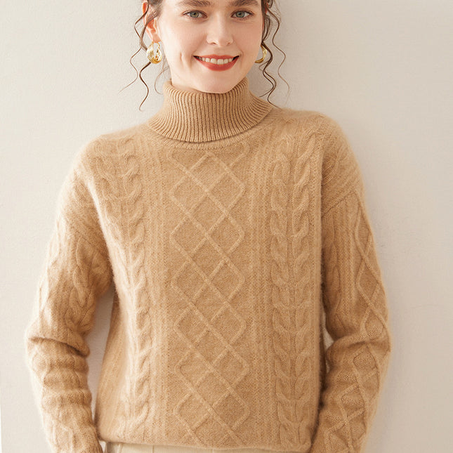 High Lapel Cashmere Loose Lazy Sweater Three-strand Thickened Knitting Bottoming Shirt Top