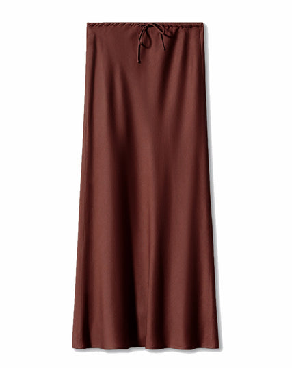 High Quality Satin Dress High Waist Drawstring Lace-up Solid Skirt Women