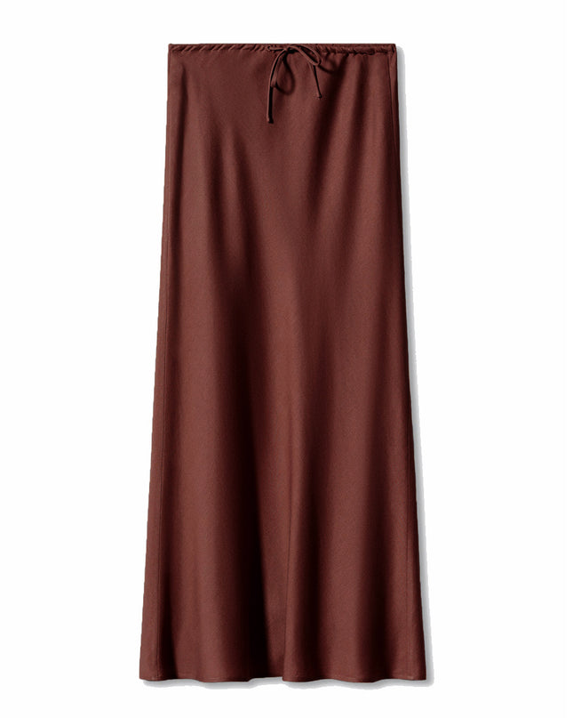 High Quality Satin Dress High Waist Drawstring Lace-up Solid Skirt Women