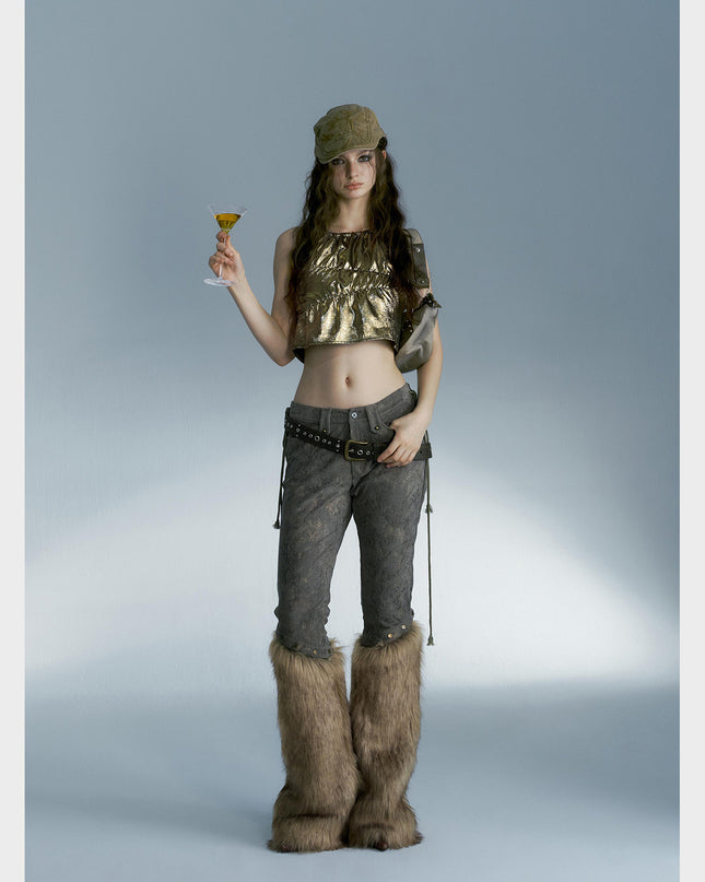 Fur Patchwork Spice Pants Capri Pants