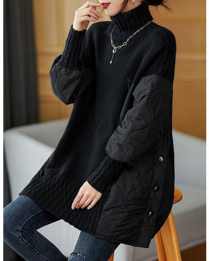 Cotton-padded Coat Splicing Knitwear Top