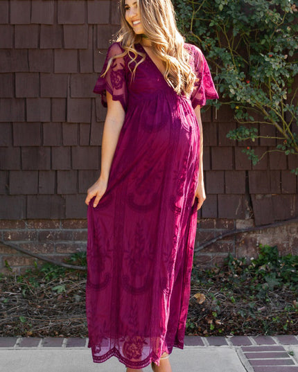 Maternity Dresses for Photo Shoot Summer V Neck White Lace white Maxi Dress