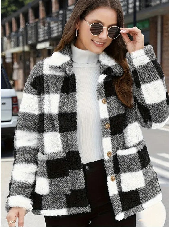 Plaid Plush Long-sleeved Winter Fashion Casual Jacket