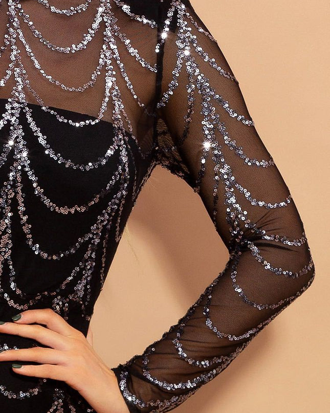 Sequins Women Maxi Dresses Long Sleeve Female Party Dresses