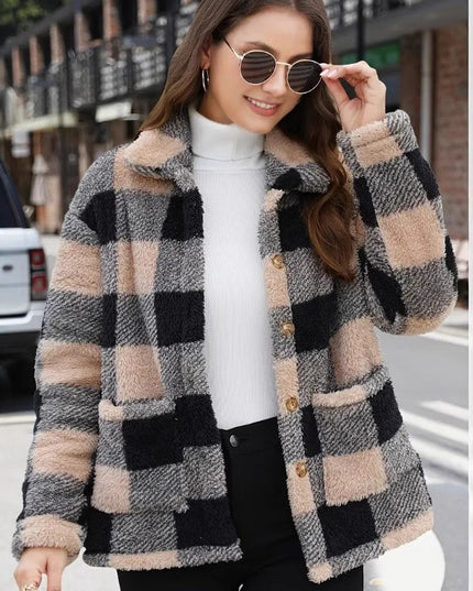 Plaid Plush Long-sleeved Winter Fashion Casual Jacket