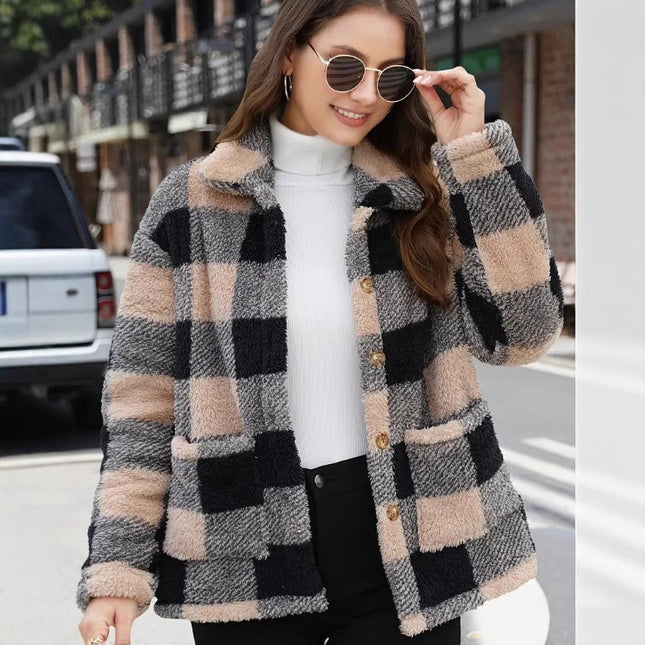 Plaid Plush Long-sleeved Winter Fashion Casual Jacket