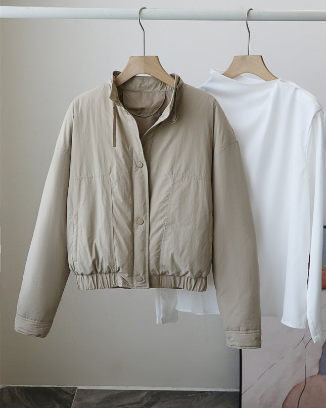 Button Round Neck Women's Down Jacket