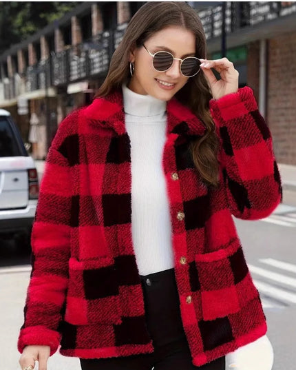 Plaid Plush Long-sleeved Winter Fashion Casual Jacket