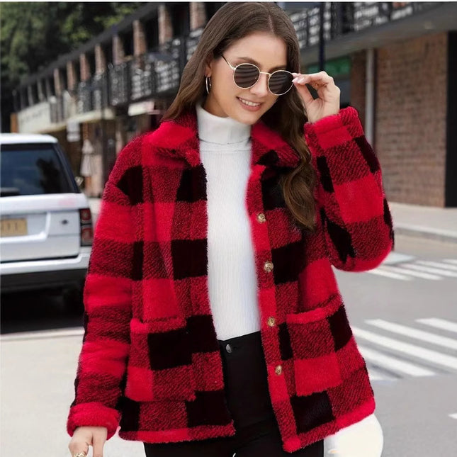 Plaid Plush Long-sleeved Winter Fashion Casual Jacket