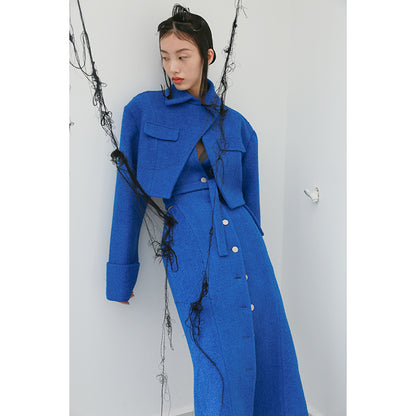 Klein Blue Wide Shoulder Deconstructed Waist Ladies Coat