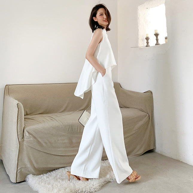 High Waist To Show Thin Temperament Chiffon One Piece Wide Leg Jumpsuit