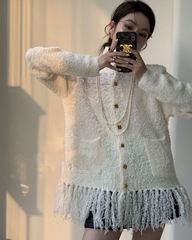 Turtleneck Tassel Cardigan New Autumn And Winter Loop Wool Sweater Coat
