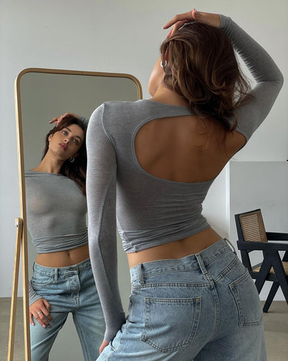 Round Neck Cut-out T-shirt Autumn And Winter Casual Tights