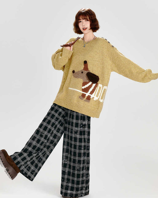 Retro Crew Neck Knitted Sweater Women's Loose Chic Top