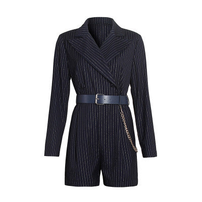 Slim Wide Leg Slim Striped Jumpsuit Shorts