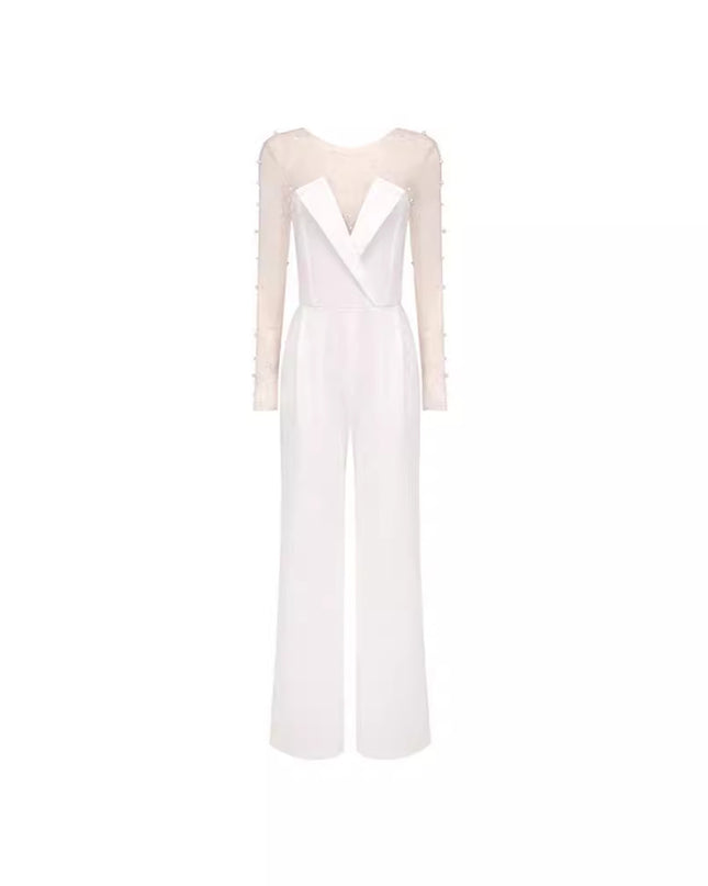 Foam Mesh Top Jumpsuit Casual Suit