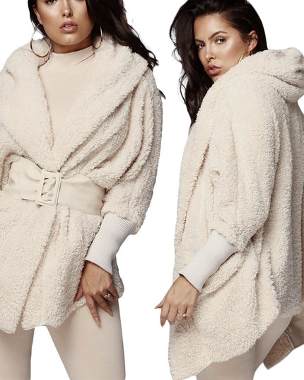 Adogirl Women Fleece Plush Casual Two Piece Set Long Sleeve Hooded Cardigan Coat Autumn Winter Outwear  Shorts Fashion Outfits