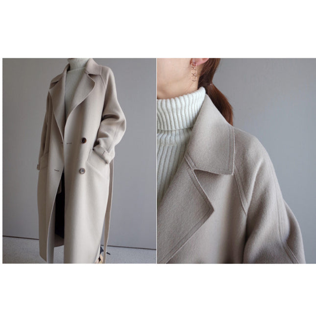 Korean Style Temperament Mid-length Over-the-knee Double-sided Cashmere Woolen Coat