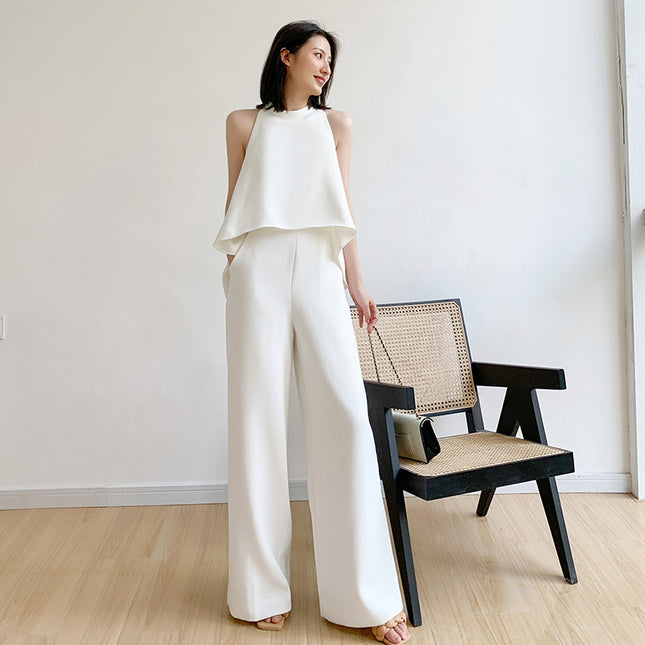 High Waist To Show Thin Temperament Chiffon One Piece Wide Leg Jumpsuit
