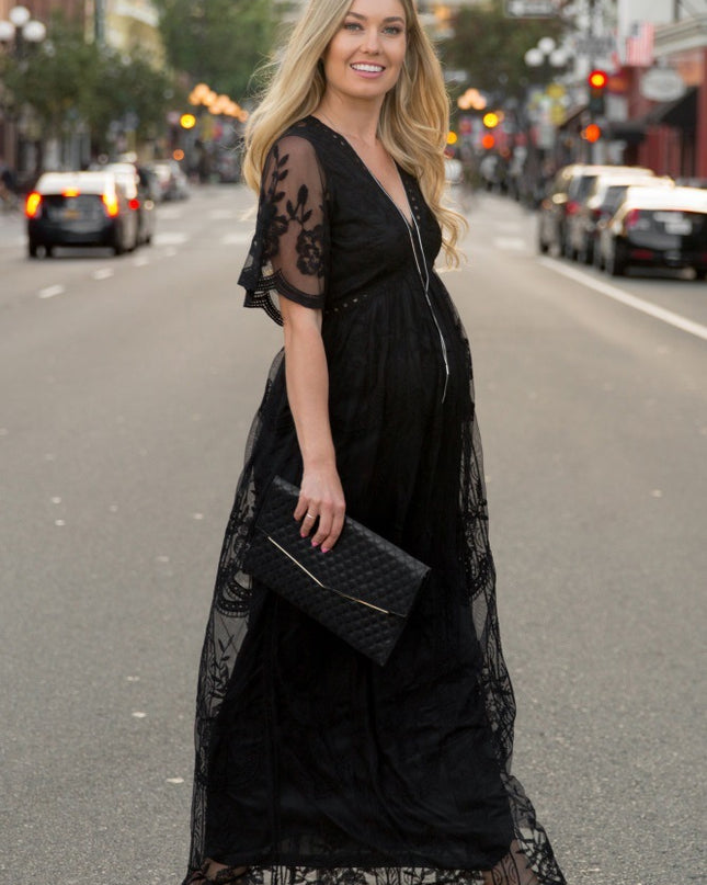 Maternity Dresses for Photo Shoot Summer V Neck White Lace white Maxi Dress