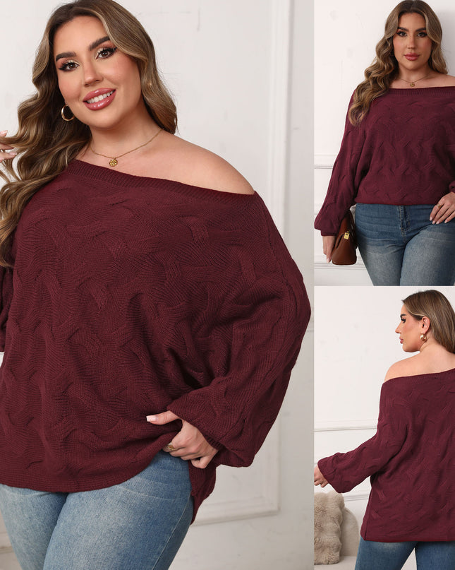 Plus Size Women's Sexy Off-shoulder Batwing Sleeve Loose Pullover