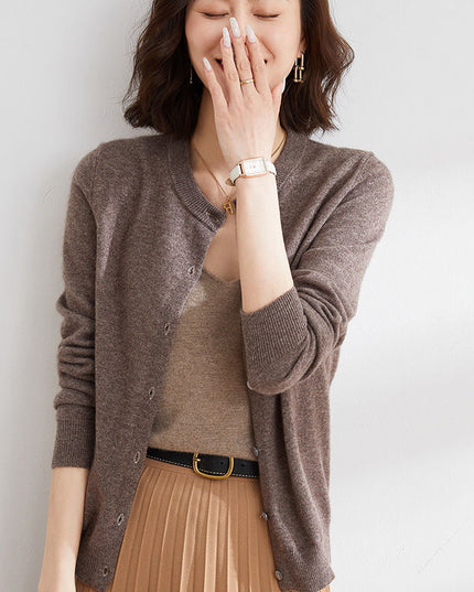 Round Neck Knitted Cardigan Coat For Women