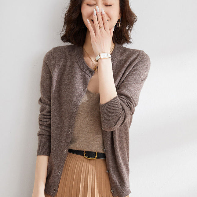 Round Neck Knitted Cardigan Coat For Women