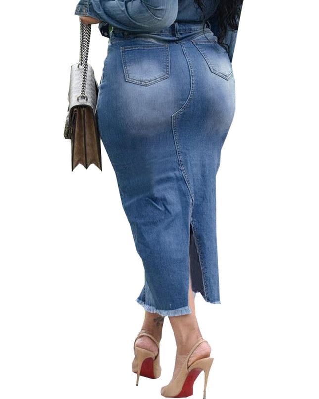 Women's Fashionable Hip-wrapped Stretch Denim Long Skirts