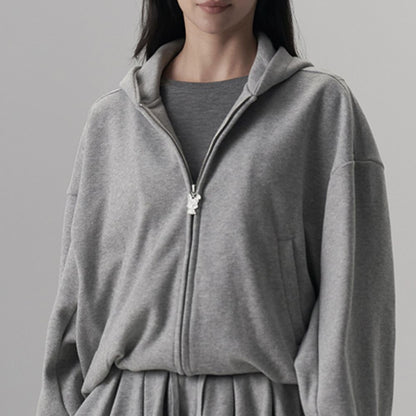 Silk Wool Casual Sports Loose Fit Hoodie Half Skirt Set