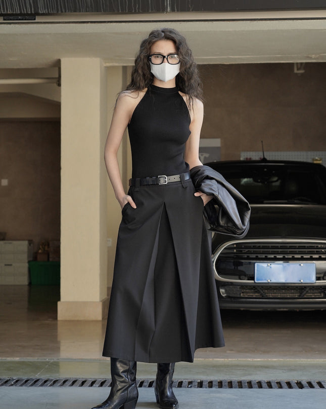 Retro Design High Waist Suit Skirt