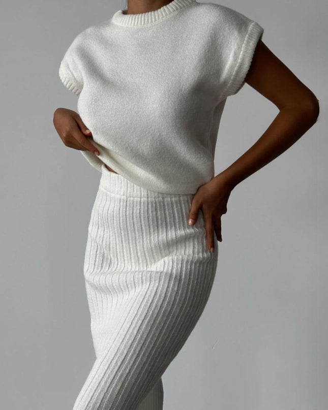 Sweater Suit Women's Sleeveless Pullover Coat Skirt