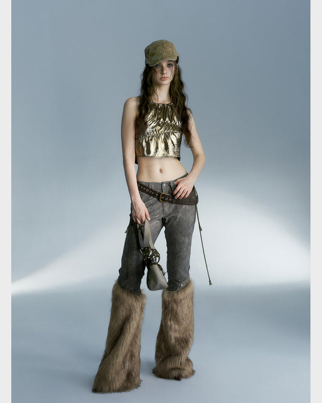 Fur Patchwork Spice Pants Capri Pants