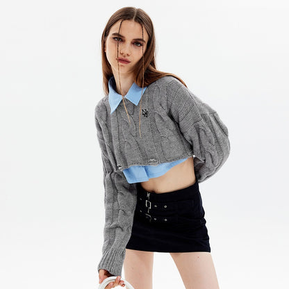 Short Long Sleeve Lazy Wind Pullover Knit Sweater