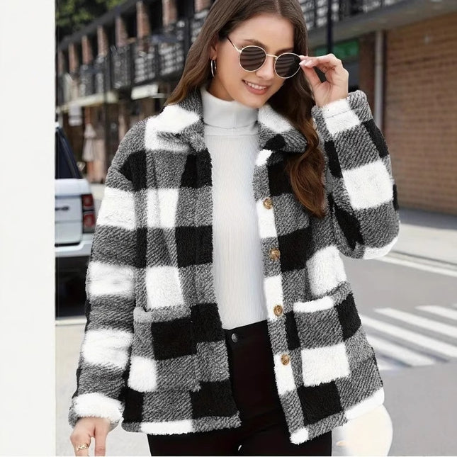 Plaid Plush Long-sleeved Winter Fashion Casual Jacket