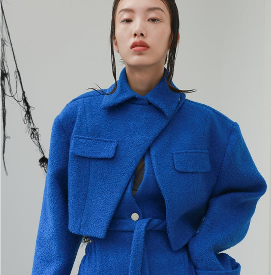 Klein Blue Wide Shoulder Deconstructed Waist Ladies Coat