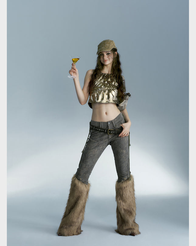 Fur Patchwork Spice Pants Capri Pants