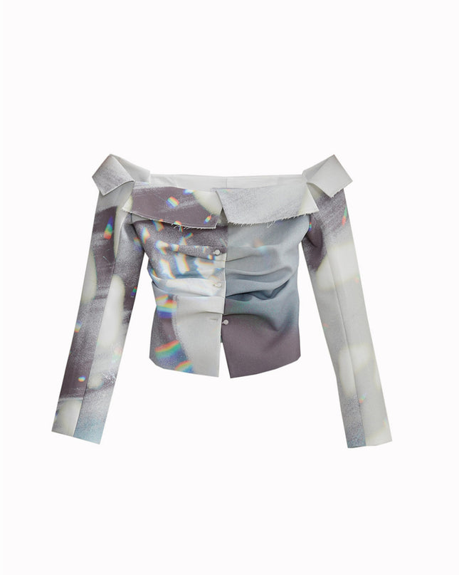 Ladies Designer Natural Light And Shadow Print Caution Machine Shirt