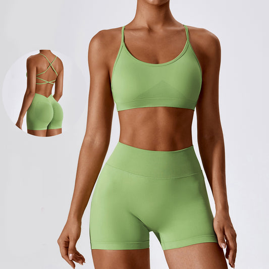 Seamless Beauty Back  Clothes Running Quick-drying Tight Sports Fitness Clothes Suit Women